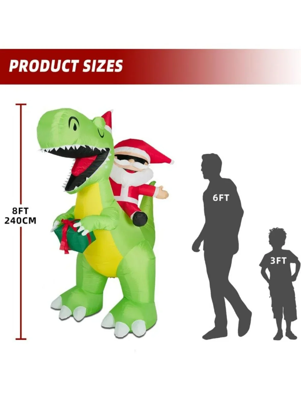 8FT Inflatable Santa Riding Dinosaur Christmas Decoration for Outdoor